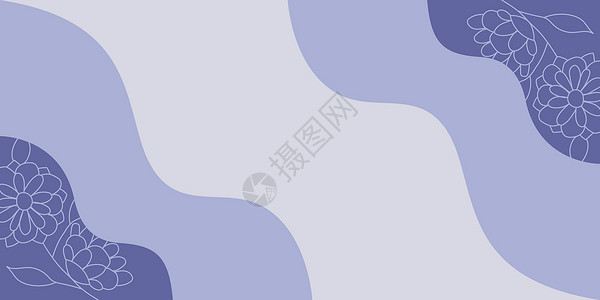 蓝色图形边框空白的框架装饰着抽象的现代化形式的花朵和叶子 空旷的现代边框被组织愉快的五颜六色的线条符号包围植物创造力紫色卡通片自然风格海浪元插画
