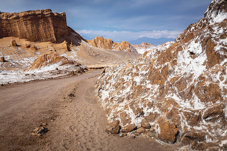 阿塔卡马沙漠的泥土盐路 智利月光谷干旱地蓝色景观普纳假期火山山脉目的地全景国际风景背景图片