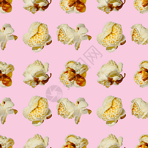无缝模式爆米花 粉红色背景上的爆米花 图案流行音乐粉色甜点玉米食物背景图片