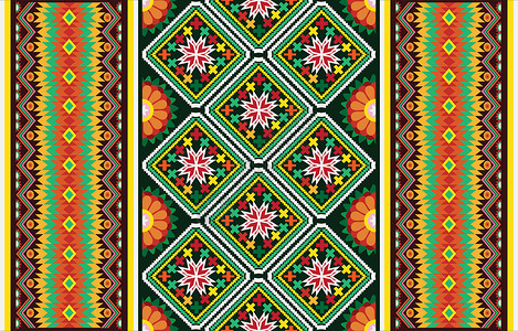 背景或壁纸的几何族裔图案设计墙纸菱形珊瑚色红色金子绿色蓝色地毯趋势畅销书设计图片
