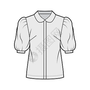 扭着脖子用圆领 前纽扣加固 松散的轮廓来显示时装图示 上面写着男人服装裙子身体男性设计棉布衬衫女性计算机设计图片