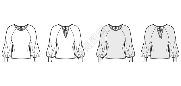 以宽圆颈 夸大的气球拉布兰袖子 袖子 背带领带的布质技术时装图示计算机裙子球座男性棉布女孩男人女性设计织物设计图片