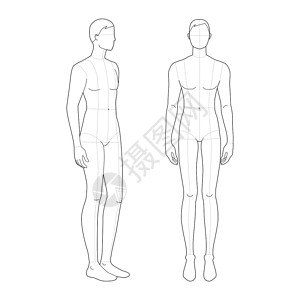 腰部图片时装模版的常备男子插画家服饰男性绘画插画人体设计师模型姿势腰部插画