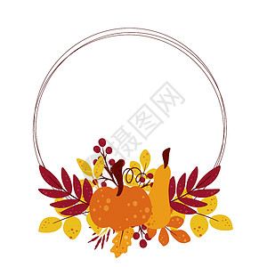 椰浆圆框架 秋叶果浆和南瓜设计图片