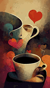 我喜欢咖啡杯插图 咖啡杯插图 国际咖啡日浓缩咖啡艺术杯子喝咖啡饮料杯背景图片