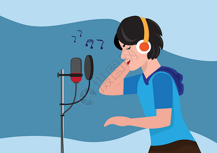 电台麦克风电台主播歌手艺术家矢量插图设计记录女性卡通片歌曲创造力耳机生产嗓音旋律音乐设计图片