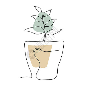 清油锅底装在锅底线艺术中的植物 轮廓绘画 最小化艺术插图树叶草图设计图片