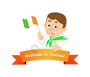 欢迎来到爱尔兰青少年广告牌旅行男人旗帜绿色旅游假期丝带微笑背景图片