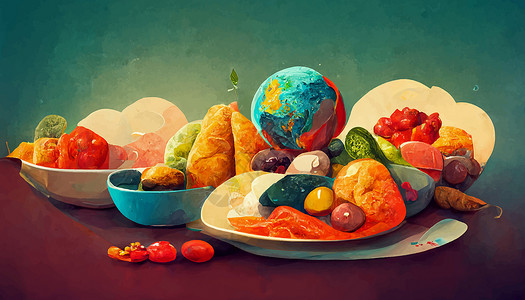 说明世界粮食日概念世界粮食日庆典食物全球全世界水果营养插图蔬菜饥饿背景图片