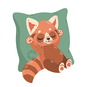 小枕头小可爱的小红熊猫 躺在枕头孩子的矢量上插画