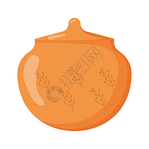 清新陶瓷调味罐陶瓷厨具 可爱的手工陶瓷糖罐 厨具 陶器 平面矢量图插画