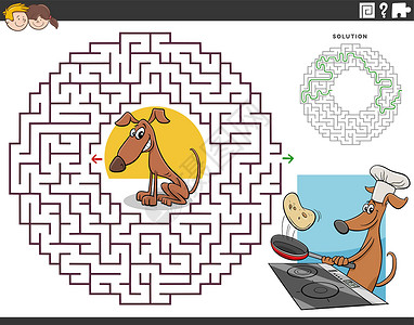炒凤尾用卡通狗做煎饼的迷宫游戏设计图片