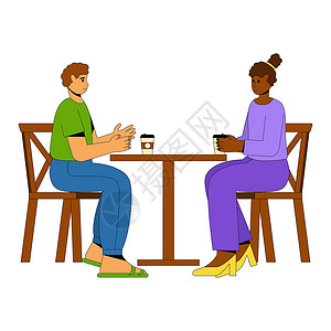 咖啡馆喝咖啡人们放松 喝咖啡 浪漫气氛 朋友聊天 平坦的矢量插图设计图片