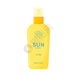 护肤品 防晒 防紫外线喷雾 带有 SPF 的防晒产品管 夏季化妆品 在白色背景上孤立的平面矢量图老化皮肤产品阳光晒黑旅行防晒霜温插画