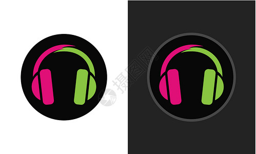 耳机LOGO音乐俱乐部的多彩现代Logo-在白黑背景中隔离的矢量符号插画