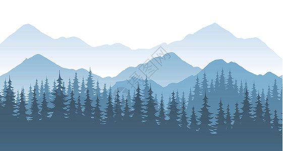 阿尔比斯山山区森林     用木头或岩石和树木绘制矢量景观图插画