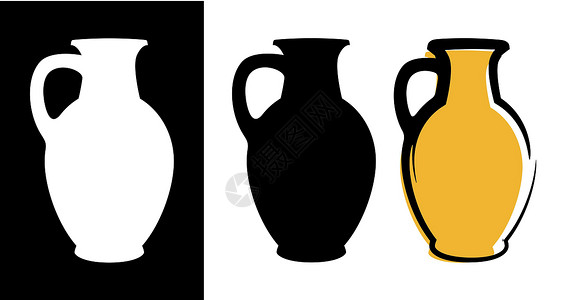 黑白花瓶黄色的矢量氨光摄影图象 白色和黑白背景的银色和圆形粉末图像 以平板方式分离插画