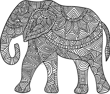 成人大象曼达拉彩色页面动物图画书插图圆圈填色手绘野生动物绘画涂鸦彩页背景图片
