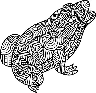 青蛙曼达拉成人彩色页面插图彩页圆圈两栖动物黑色图画书动物绘画手绘野生动物背景图片