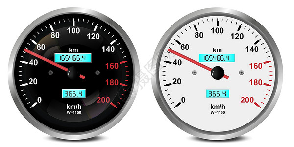 汽车仪表板仪表组 速度计 转速表的集合 孤立在白色背景上的矢量图解插画