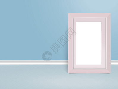 用于照片演示的极简布局模板 白色相框靠墙放在地板上 板上的空矢量相框插画