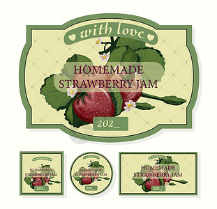 自制果酱标签 草莓果酱包装 矢量草莓食物收藏插图浆果甜点贴纸水果背景图片