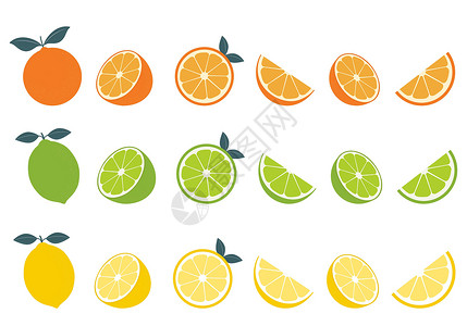 白底橙 莱蒙和石灰图标 其中含有柑橘水果高清图片