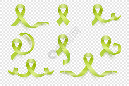 矢量 3d 现实石灰丝带集 淋巴瘤癌症意识符号特写 癌症丝带模板 世界淋巴瘤癌症日概念保健淡绿色青柠色卡片插图疾病女性卫生丝绸药背景图片
