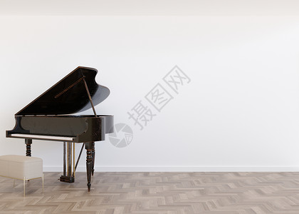 昵图钢琴素材有镶木地板 白色墙壁和空的空间的室 黑色钢琴 模拟室内 为您的家具 图片 装饰品和其他物品提供免费 复制空间 3D 渲染背景