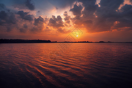 海滩岸边美丽的橙色黄日落日落橙子太阳蓝色场景阳光日出背景图片