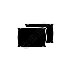 亚麻布两个睡觉的枕头 羽毛垫 平面矢量图标说明 白色背景上的简单黑色符号 两个睡觉的枕头 用于网络和移动 UI 元素的垫子标志设计模板插画