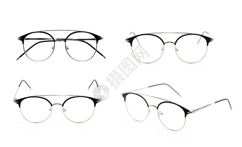 黑色眼镜框一群美丽的眼镜框 在白色背景上被隔离 可见镜 时装服饰光学镜片框架极客圆圈圆形黑色塑料太阳镜配饰背景