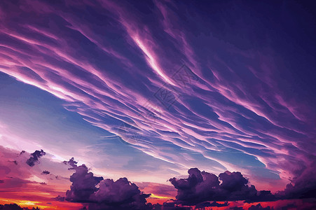 太阳落山时美丽柔和的粉红色和紫色天空和云彩的插图 美丽的天空和云彩日落阳光橙子蓝色场景背景图片