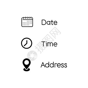地址标志白色背景上的日期 时间 位置图标 放置图标符号 信息标志经营理念 平面样式插画