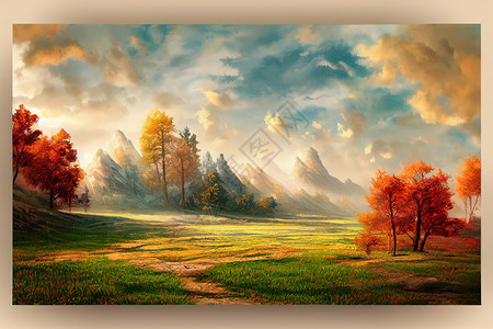 秋天创意设计手绘风景优美的创意设计艺术背景背景