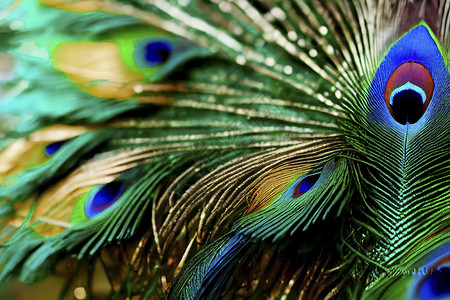 近距离孔雀 多彩的细节和美丽的孔雀羽毛风格动物眼睛异国野生动物装饰情调背景图片