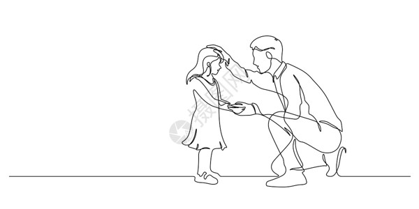 下跪父亲跪在地上 轻轻地抚摩他女儿的头部插画