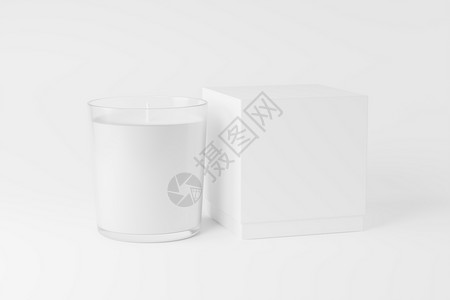 蜡烛图蜡烛玻璃和盒子包装 3D 显示白板芳香风格贴纸小样插图烛台火焰3d烧伤持有者背景