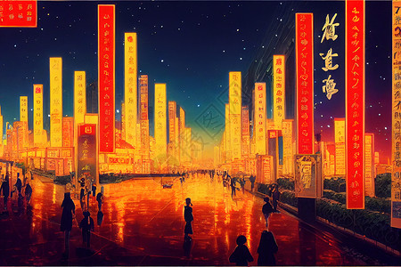 anime 中国上海市百世纪大道的街道场景日落高清图片素材