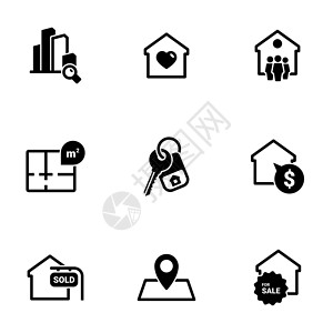 滑铁卢车库出售阴天一组简单的图标 主题为房地产 矢量 设计 收藏 平面 标志 符号 元素 对象 插图 孤立 白色背景设计图片