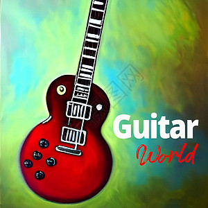 剪发店海报传说中的吉他摄影店绘画 具有多色幻想背景 吉他背景想像力展示岩石气氛水彩音乐蓝调艺术爵士乐电吉他背景
