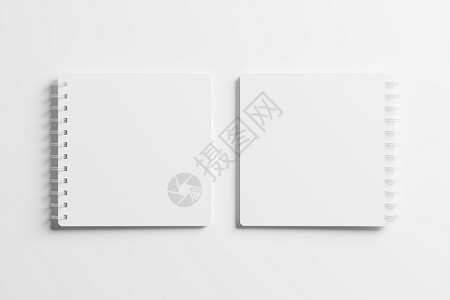 平方螺旋笔记本 3D 显示白色白板混凝土床单银框日记笔记纸记忆内衬框架记事本正方形活页夹背景图片