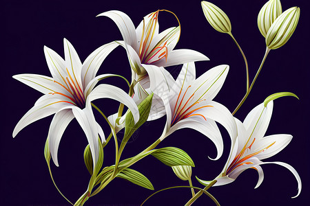 手绘百合花朵亮丽百合成份质量高的插图背景