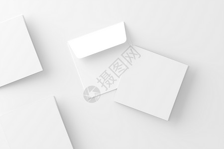 带有信封白色三维条框的方形折叠邀请卡传单杂志渲染文件夹文档推介会样机嘲笑3d请柬背景图片