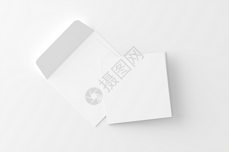 带有信封白色三维条框的方形折叠邀请卡传单小册子文档正方形推介会嘲笑打印3d样机婚礼背景图片