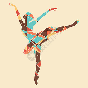 蒂芙尼的早餐马赛克风格的芭蕾舞剪影 古典芭蕾 抽象几何不规则马赛克 蒂芙尼风格的马赛克 矢量图杂技舞蹈家行动运动健美操饮食圆圈青少年有氧运动设计图片