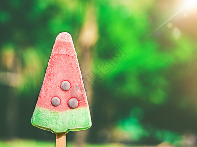 天然背景的冰淇淋或冰棒 和冷冻果汁水晶状的冰激凌甜点流行音乐水果小吃味道女士食物红色棒冰背景图片