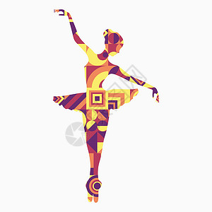 俄罗斯剪影马赛克风格的芭蕾舞女演员剪影 抽象几何新几何马赛克 balerina 的多边形几何轮廓多色插图 经典的俄罗斯芭蕾舞 矢量图杂技身设计图片