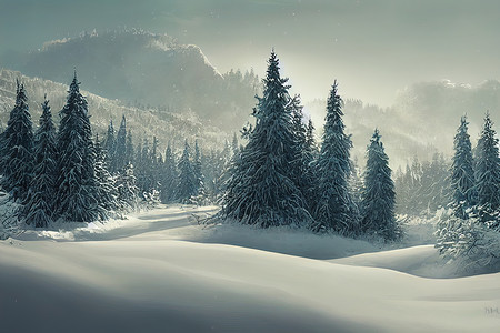 冬季森林里有雪花 冬天的雪景背景图片
