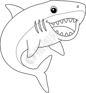 手绘长尾鲨Megtalodon 动物与儿童隔离的彩色页面插画